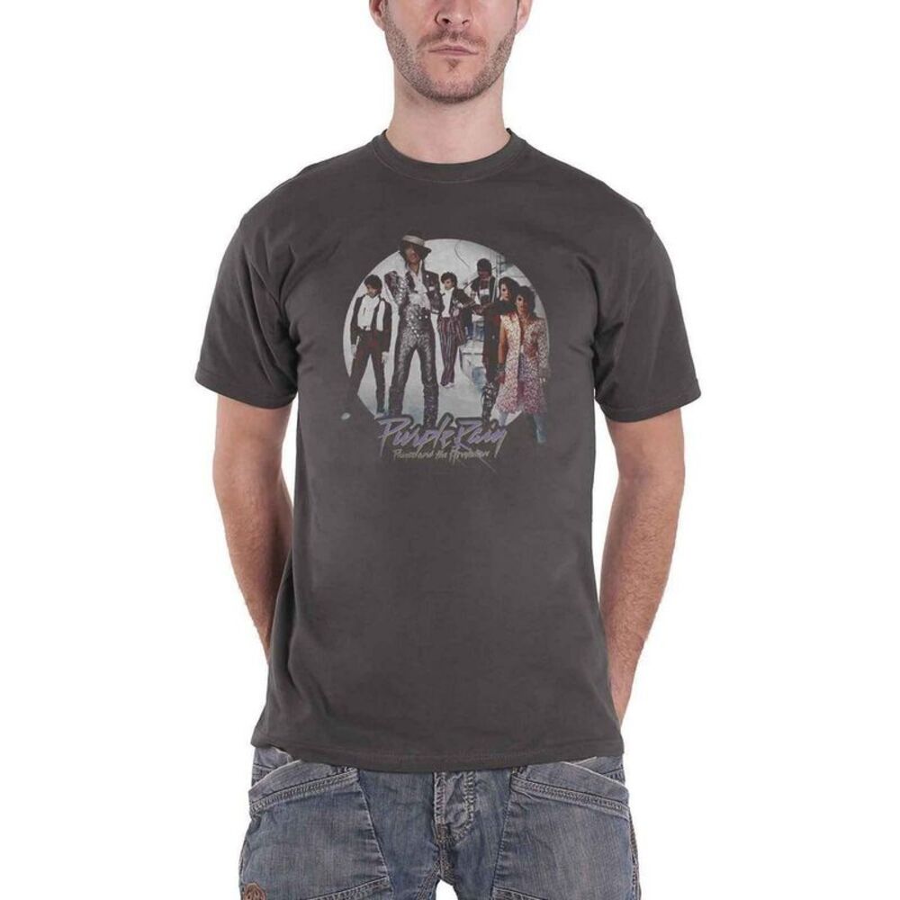 Prince Unisex Adult Purple Rain Circle T-Shirt / Charcoal Grey